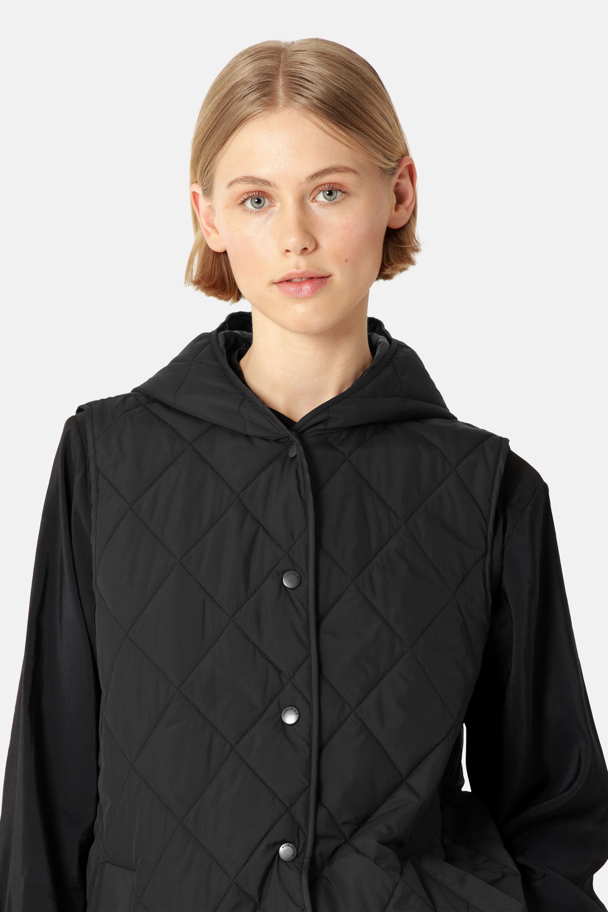 Quilted Long Vest - Black